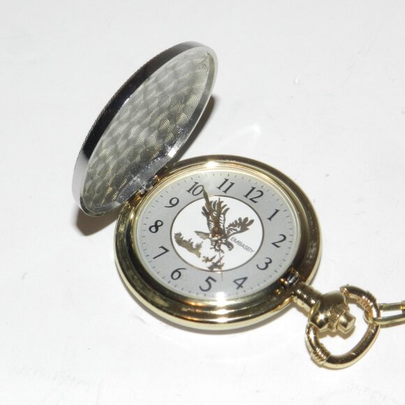 Vintage Embassy Eagle Pocket Watch  Silver Tone 50mm New Battery Very Rare! - Picture 1 of 16